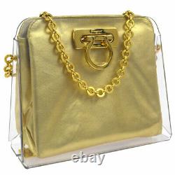 Auth Salvatore Ferragamo Gancini Chain Shoulder Bag Clear Plastic GHW BT14167g