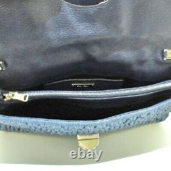 Auth miumiu Gathered Bag Navy Silver Clear Denim Hardware Plastic Handbag