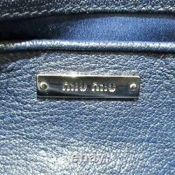 Auth miumiu Gathered Bag Navy Silver Clear Denim Hardware Plastic Handbag