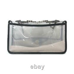Authentic CHANEL Chain shoulder bag PVC sand Clear Black Used CC Coco