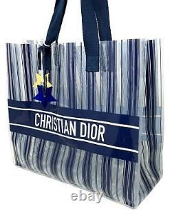Authentic Christian Dior Logo Book Tote Plastic Bag Clear Bag Dark Blue White