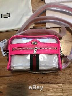 BNWT Gucci Shoulder Ophidia Mini Clear Vinyl Pink Plastic Crossbody Bag Purse