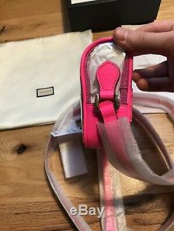 BNWT Gucci Shoulder Ophidia Mini Clear Vinyl Pink Plastic Crossbody Bag Purse