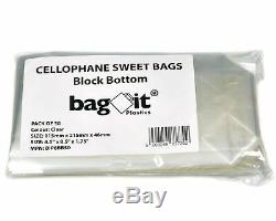 Bag It Plastics Clear Cellophane Block Bottom Sweet Bags 4.5 x 8.5 x 1.75