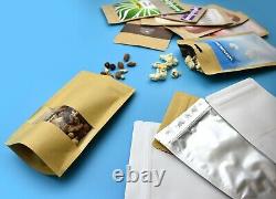 Brown Packaging Bag Clear Window Gusset Standing Zip Lock Sealable Heat Seal