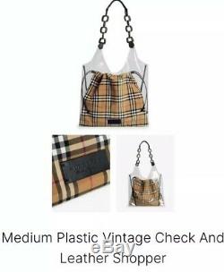 Burberry Plastic Clear Vintage Check Shopping Leather Tote Large Bag