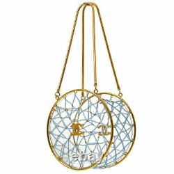 CHANEL CC Logos Chain Party Hand Bag Purse Clear Light Blue Beaded Auth 61780