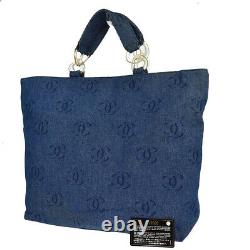 CHANEL CC Logos Clear Chain Hand Tote Bag Denim Leather Plastic Blue 56LB481