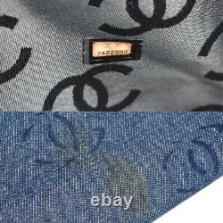 CHANEL CC Logos Clear Chain Hand Tote Bag Denim Leather Plastic Blue 56LB481