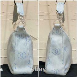 CHANEL Shoulder Bag Light Blue Denim CC Logo Pattern Clear Chain Authentic