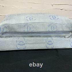 CHANEL Shoulder Bag Light Blue Denim CC Logo Pattern Clear Chain Authentic