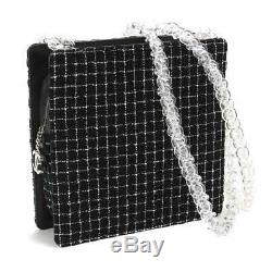 CHANEL Tweed Clear Plastic Chain Shoulder Bag Tweed Leather Black White 90087700