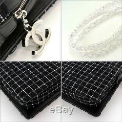 CHANEL Tweed Clear Plastic Chain Shoulder Bag Tweed Leather Black White 90087700
