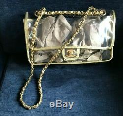 CHANEL Vinyl Naked Clear Plastic Classic Single Flap Gold Bag