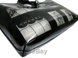 CHANEL Windows Plastic Chain Shoulder Tote Bag Black Clear Vinyl Vintage Used