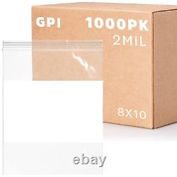 Case of 1000 8 X 10 Clear Plastic RECLOSABLE Zip Bags Bulk 2 Mil Thick Stron
