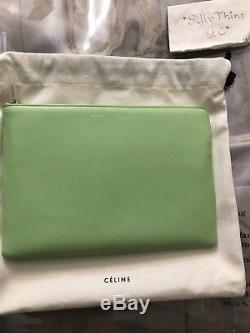Celine 2018 Clear Plastic Shopping Bag With Lime Zip Solo Clutch Pouch Wallet