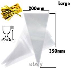 Cellophane Cone Sweet Bags Clear Plastic Cello Small Large Party Gift Twist Ties