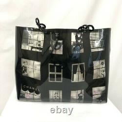 Chanel Chain Tote Bag Window Line Clear Skeleton Vinyl Black Plastic Coco 7918