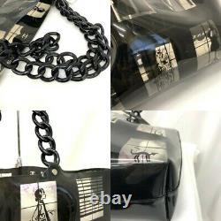 Chanel Chain Tote Bag Window Line Clear Skeleton Vinyl Black Plastic Coco 7918