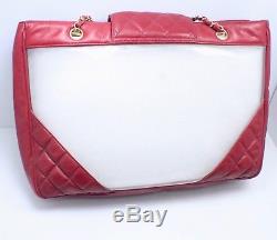Chanel Clear Red Leather/quilted & Clear Plastic Tote Bag