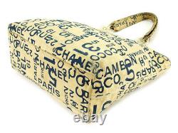 Chanel Tote Bag Shoulder Vintage Baixi Beige Navy Clear Canvas Plastic Wo 69004