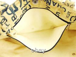 Chanel Tote Bag Shoulder Vintage Baixi Beige Navy Clear Canvas Plastic Wo 69004