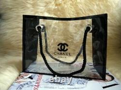 Chanel VIP Beaute Clear/Black plastic beach Bag Tote, New