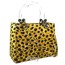 Christian Dior Lady Dior Cheetah 2way Hand Bag Purse Brown Black Canvas AK38428h