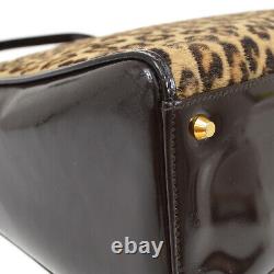 Christian Dior Lady Dior Leopard 2way Hand Bag Purse Brown Fur Italy 72779