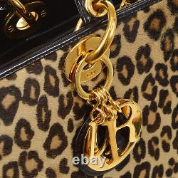 Christian Dior Lady Dior Leopard 2way Hand Bag Purse Brown Fur Italy 72779