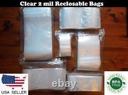 Clear 2 MIL Zip Seal Bags Poly Plastic Reclosable Top Lock Zipper 2mil Baggies