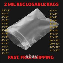Clear 2 MIL Zip Seal Bags Poly Plastic Reclosable Top Lock Zipper 2mil Baggies