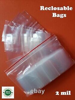 Clear 2 MIL Zip Seal Bags Poly Plastic Reclosable Top Lock Zipper Baggies 2mil