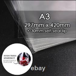Clear Cellophane Bags Self Seal For Cards Sweet Cello Gift A3 A4 C5 C6 C7 5x7