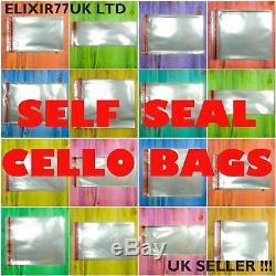 Clear Cellophane Cello Bags Self Peel Seal Display For Cards Plastic Large Small