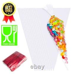 Clear Cellophane Cone Sweet Bags Small Medium Large Party Gifts Favour with Ties