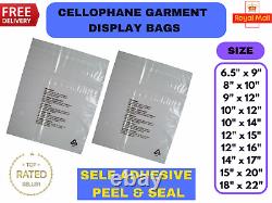 Clear Opp Bags, Cellophane Clear Cello Bags Ideal for Clothes & Display Purpose