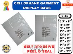 Clear Opp Bags, Cellophane Clear Cello Bags Ideal for Clothes & Display Purpose