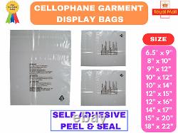 Clear Opp Bags, Cellophane Clear Cello Bags Ideal for Clothes & Display Purpose