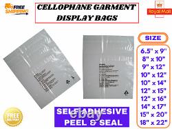 Clear Opp Bags, Cellophane Clear Cello Bags Ideal for Clothes & Display Purpose