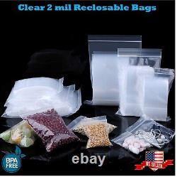 Clear Reclosable Zip Seal Plastic 2-Mil Bags Jewelry Zipper Top Lock Baggies