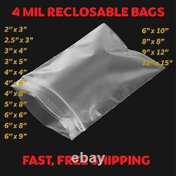 Clear Reclosable Zip Seal Top Lock 4Mil Heavy Duty Bags Plastic 4 Mil Baggies