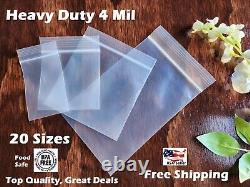 Clear Reclosable Zip Seal Top Lock 4Mil Heavy Duty Bags Plastic 4 Mil Baggies