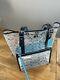 Coach Ferry Clear Canvas Tote With Matching Mini Bag Baby Blue / Black Leather