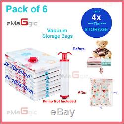 Emaggic 6 X VACUUM STORAGE BAGS, 3 LARGE(100x70cm)3 MEDIUM (50x70cm) VACUM BAG