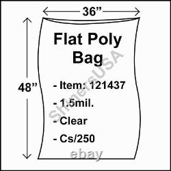 Flat Poly Plastic Bag 1.5-mil 36x48 cs/250 Clear Packaging Heat Seal FDA 121437