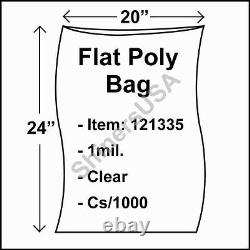 Flat Poly Plastic Bag 1-mil 20x24 cs/1000 Clear Packaging Heat Seal FDA 121335