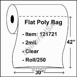 Flat Poly Plastic Bag 2-mil 30x42 roll/250 Clear Packaging Heat Seal FDA 121721