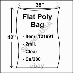 Flat Poly Plastic Bag 2-mil 38x42 cs/200 Clear Packaging Heat Seal FDA 121991